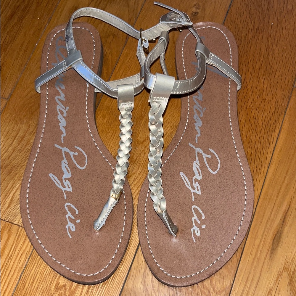 American Rag Women's Metallic Braided Tan Sandals - Size 7.5
